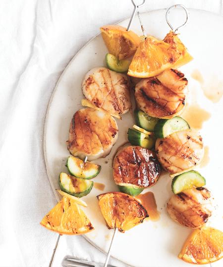 scallop orange cucumber kebabs